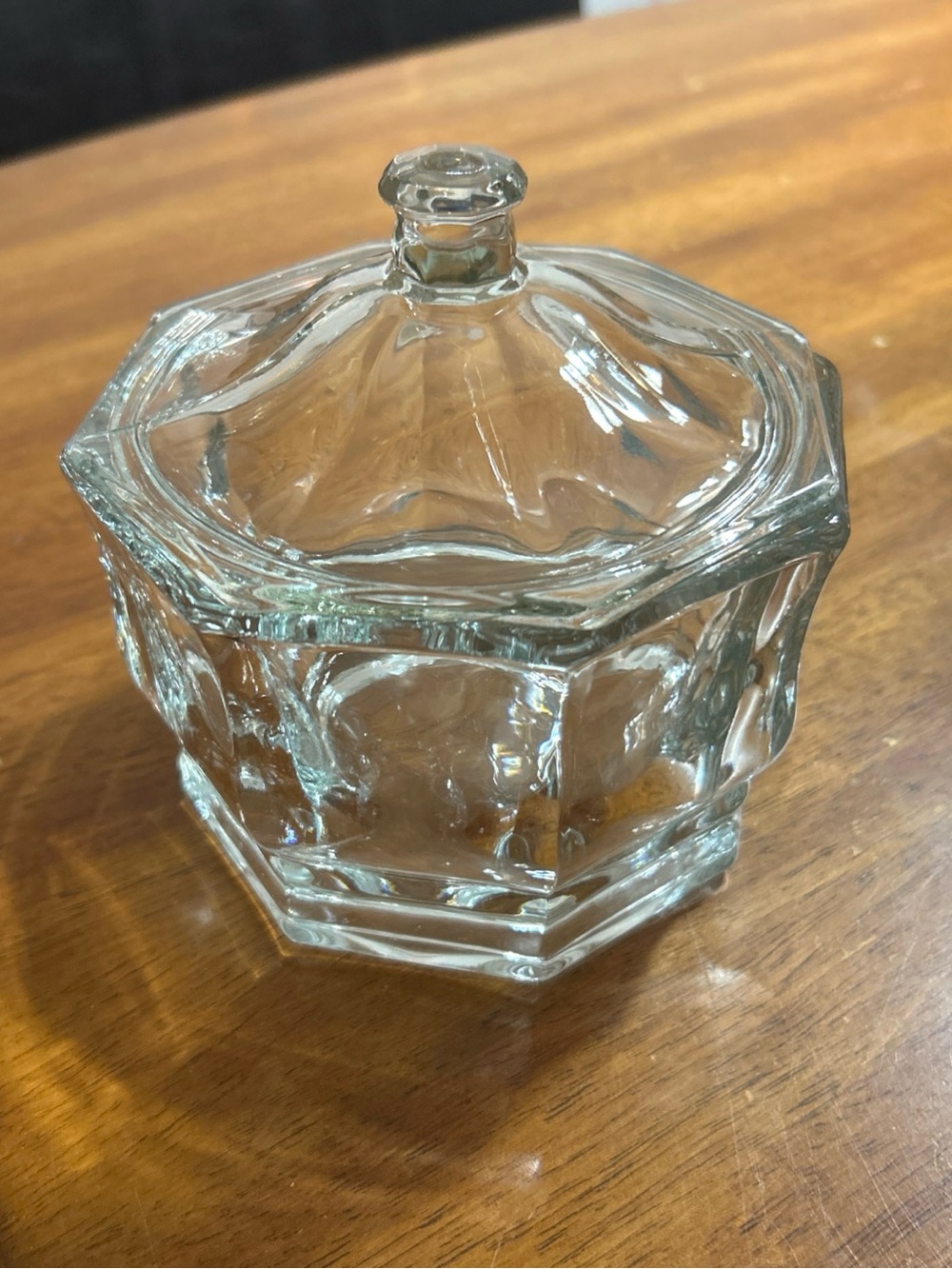Vintage Hexagonal Clear Glass Trinket Dish with Lid